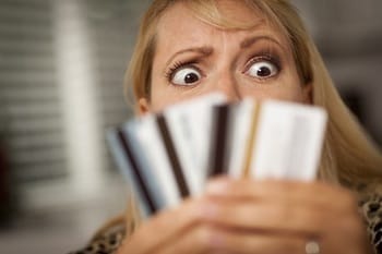 Women looking at credits cards
